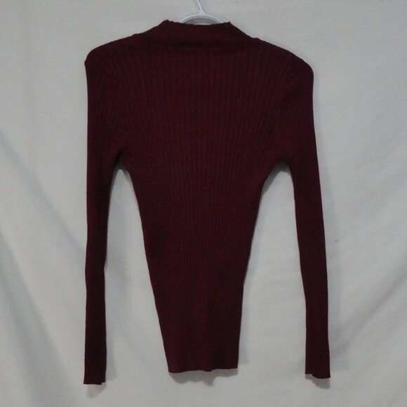 Unbranded | 12 pit to pit | Ribbed Burgundy Long Sleeve Mock Neck Sweater - Picture 2 of 14